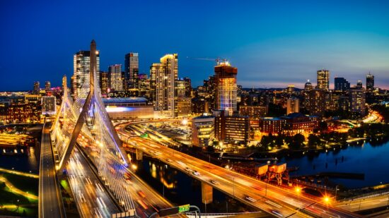 Boston skyline at dusk.