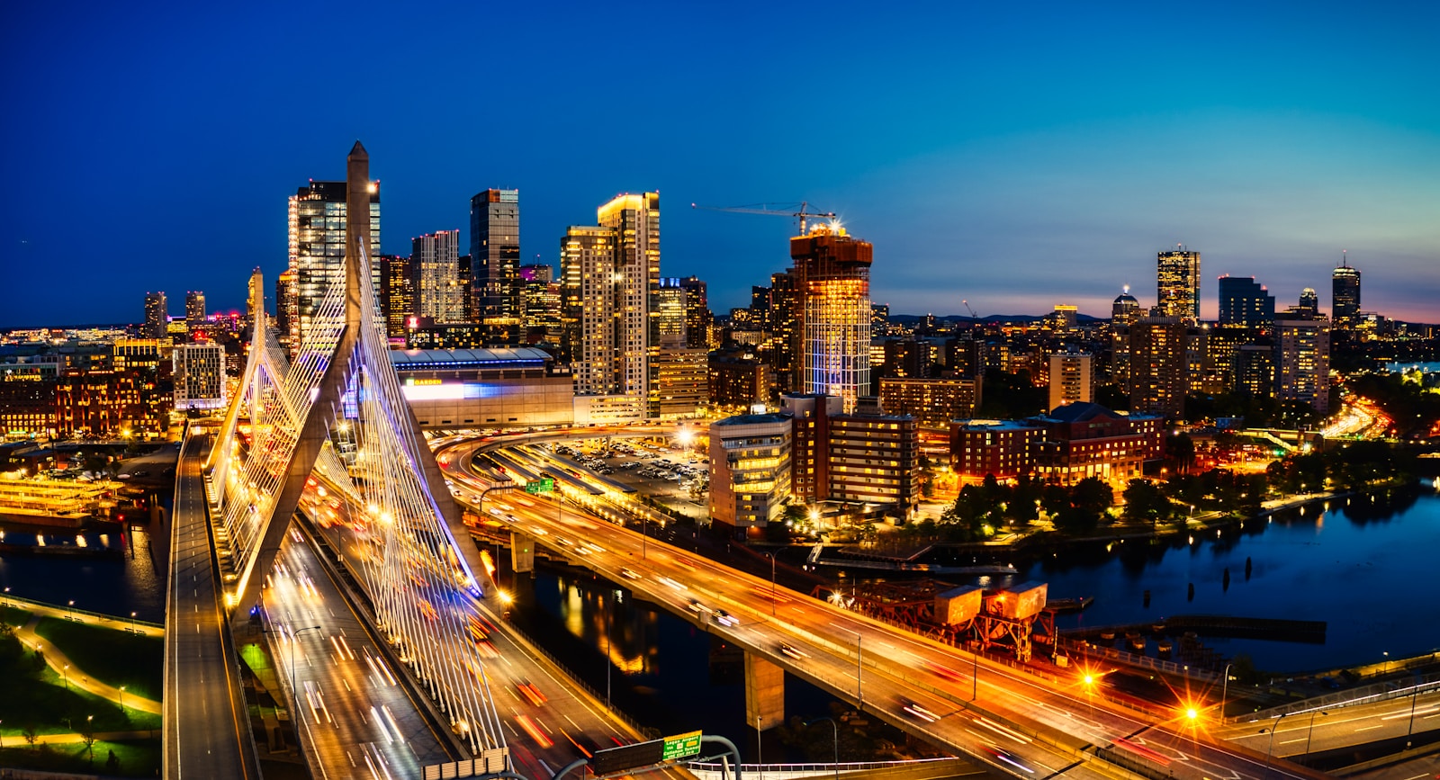 Boston skyline at dusk.